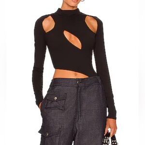 h:ours Black Cutout Long Sleeve body suit-zippered details-snap bottom NWT Sm
